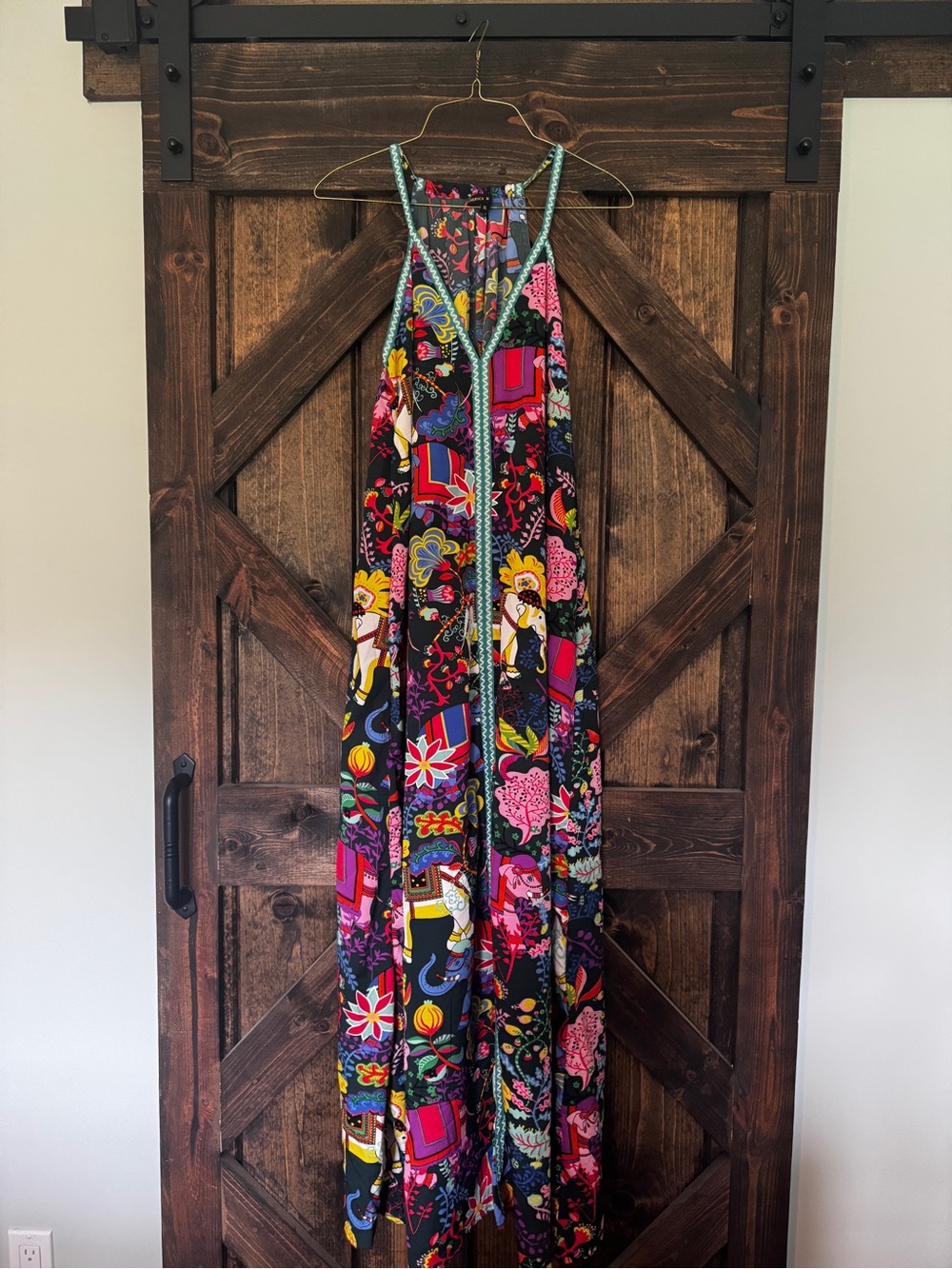Floral & Elephant Maxi Dress with Bright Multicolor Print